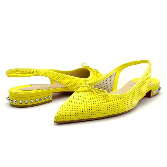Christian Louboutin Citron Perforated Suede Spiked Hall Slingback Flats Size 40 - Picture 16 of 16